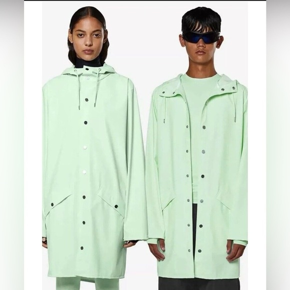 Rains Unisex Mint Green Long Raincoat NWT - Picture 1 of 6